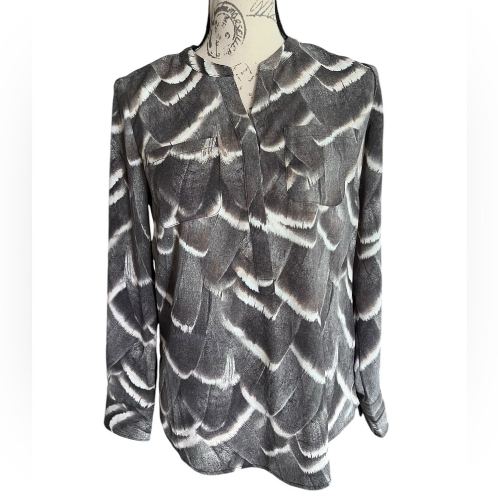 Talbots Size XS Gray And White Long Sleeve Blouse Top Shirt Career, new w/ tags
